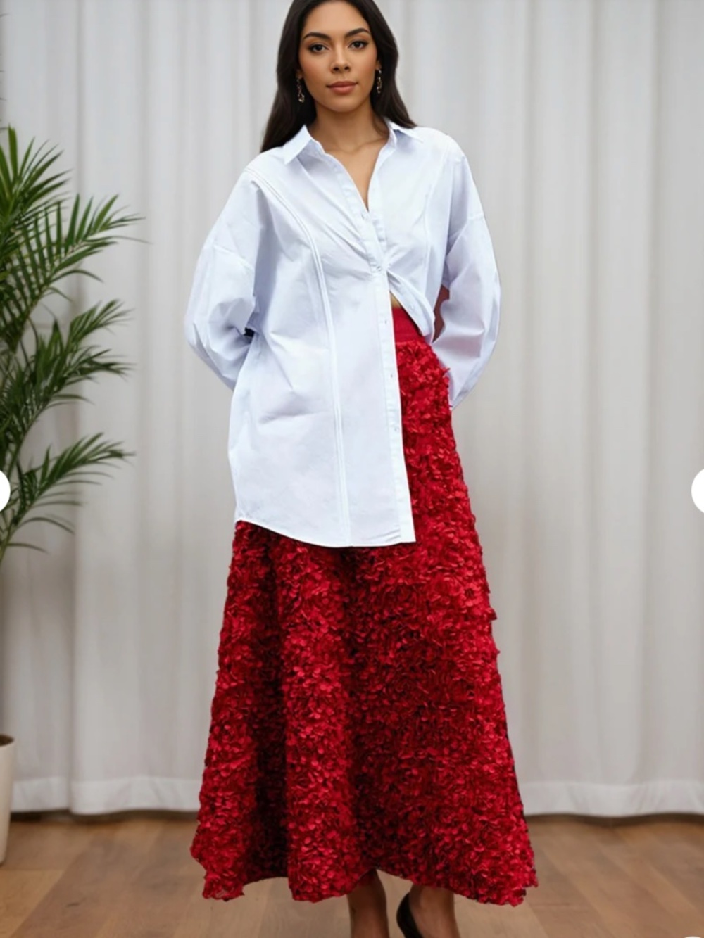 Commense Red A-Line 3d Floral Skirt